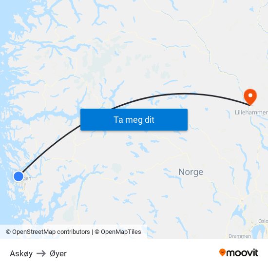 Askøy to Øyer map