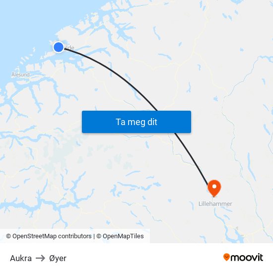 Aukra to Øyer map