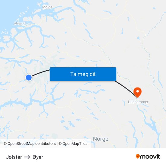 Jølster to Øyer map
