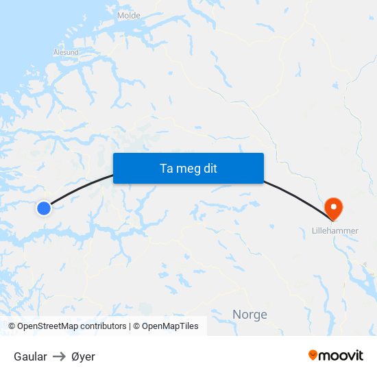 Gaular to Øyer map