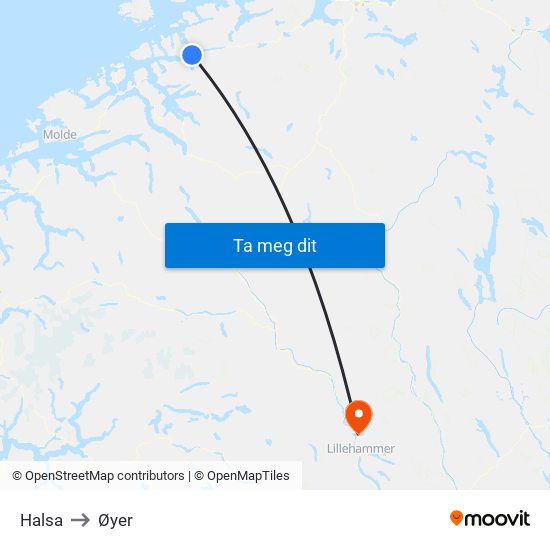 Halsa to Øyer map