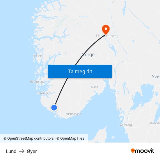 Lund to Øyer map