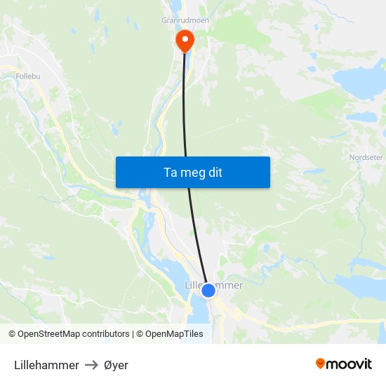 Lillehammer to Øyer map