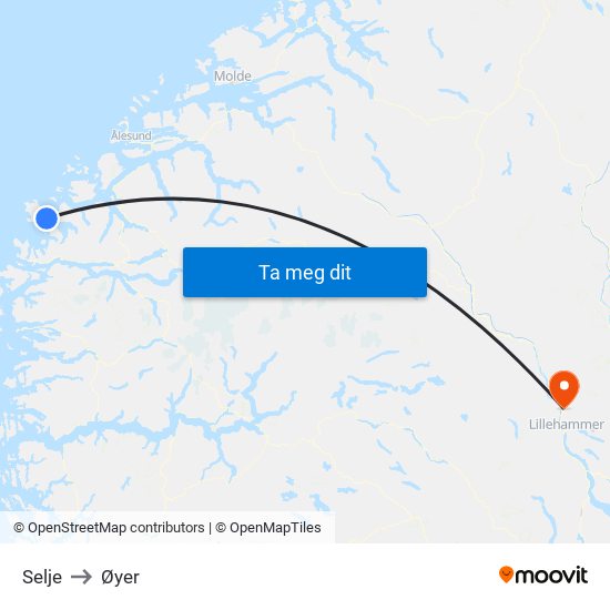 Selje to Øyer map