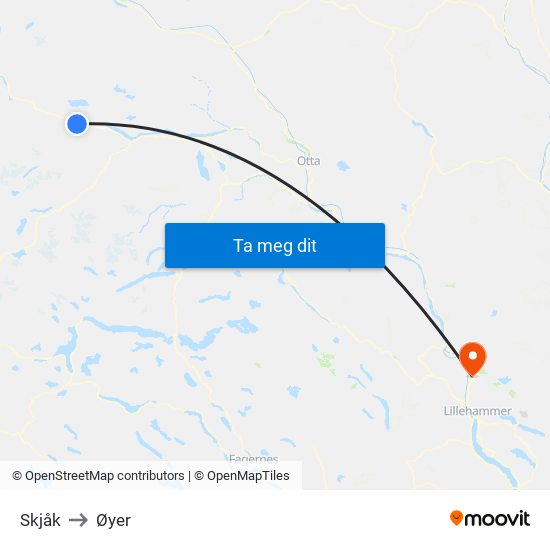 Skjåk to Øyer map