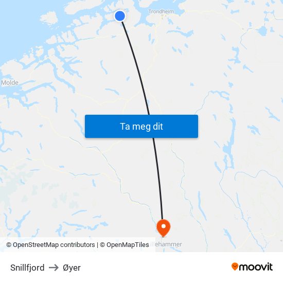 Snillfjord to Øyer map