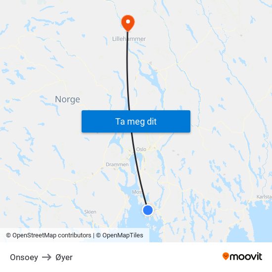 Onsoey to Øyer map
