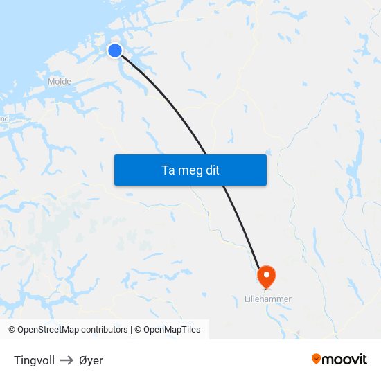 Tingvoll to Øyer map