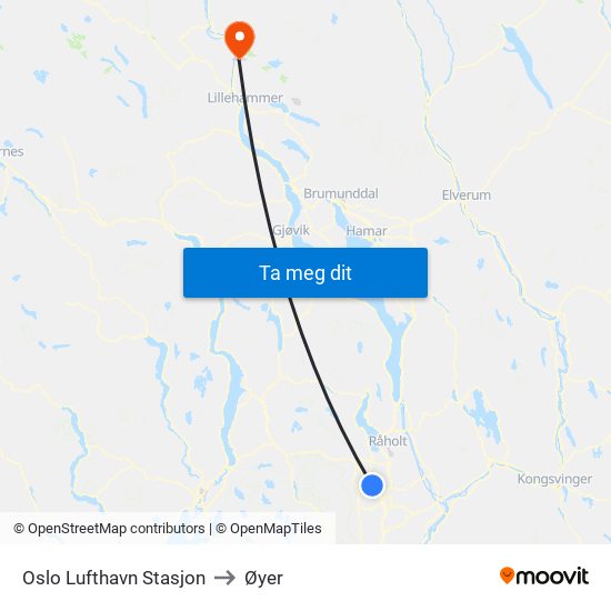 Oslo Lufthavn Stasjon to Øyer map