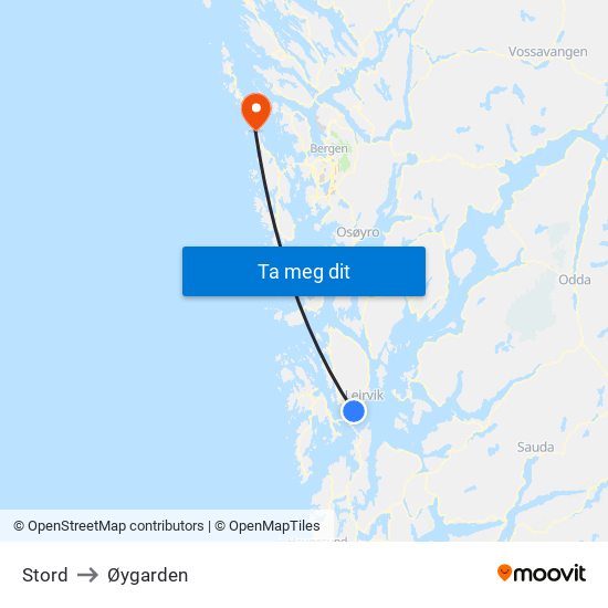 Stord to Øygarden map