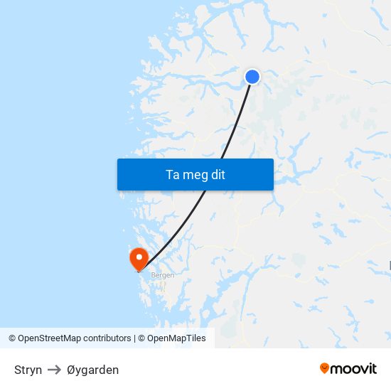 Stryn to Øygarden map