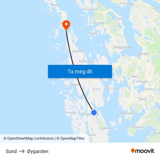 Sund to Øygarden map