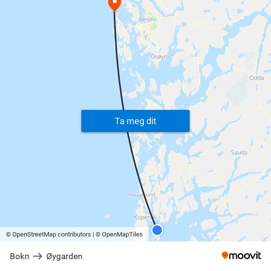 Bokn to Øygarden map