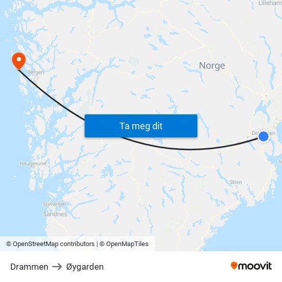 Drammen to Øygarden map
