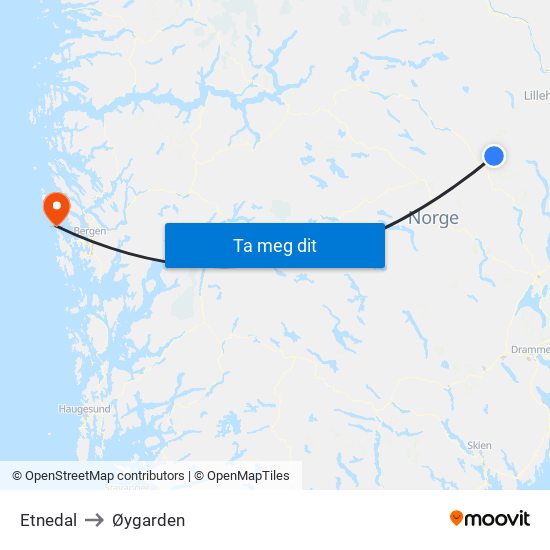 Etnedal to Øygarden map