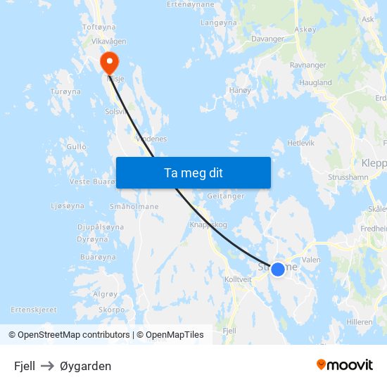 Fjell to Øygarden map