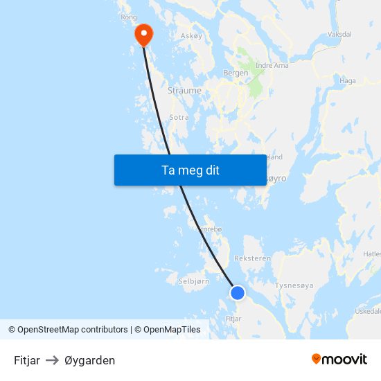 Fitjar to Øygarden map