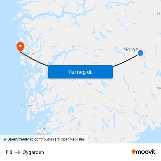 Flå to Øygarden map