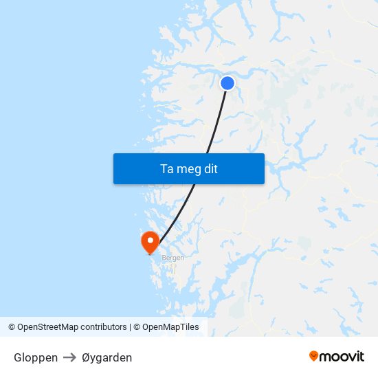 Gloppen to Øygarden map