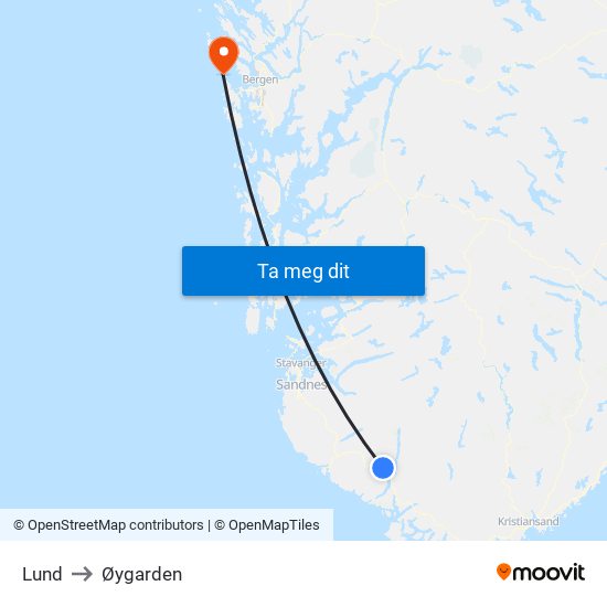 Lund to Øygarden map