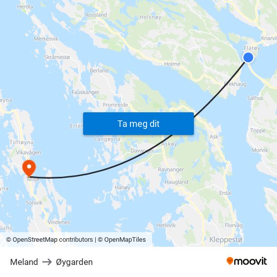 Meland to Øygarden map