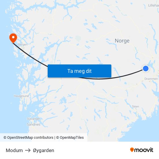 Modum to Øygarden map