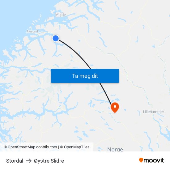 Stordal to Øystre Slidre map