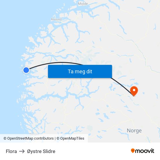 Flora to Øystre Slidre map