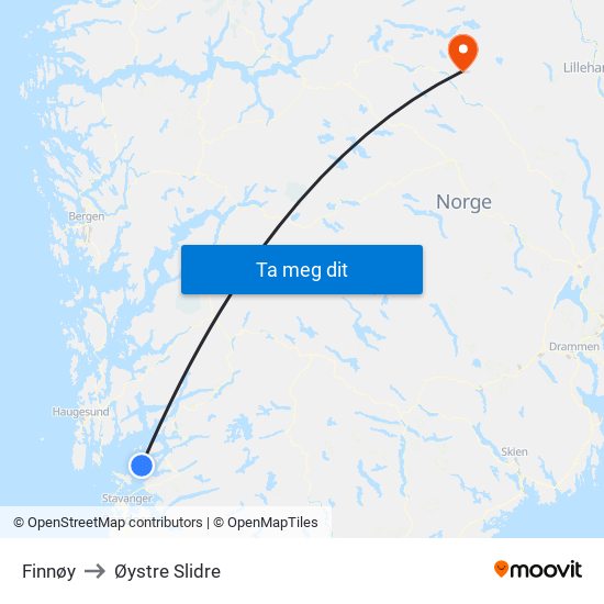 Finnøy to Øystre Slidre map