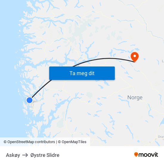 Askøy to Øystre Slidre map