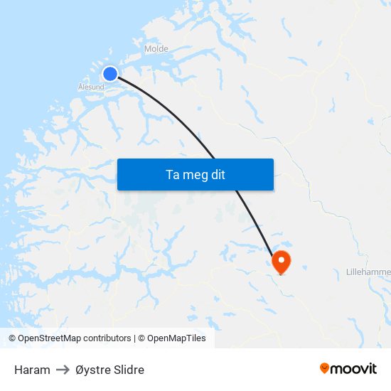 Haram to Øystre Slidre map