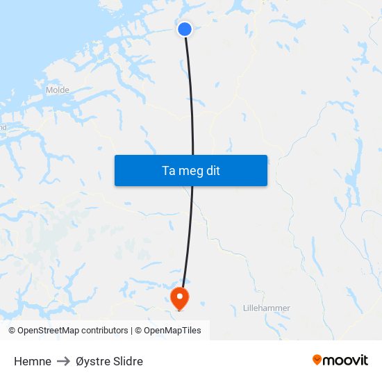 Hemne to Øystre Slidre map