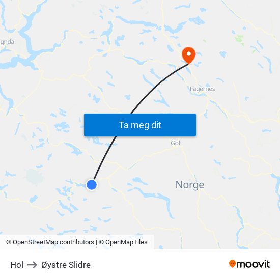 Hol to Øystre Slidre map