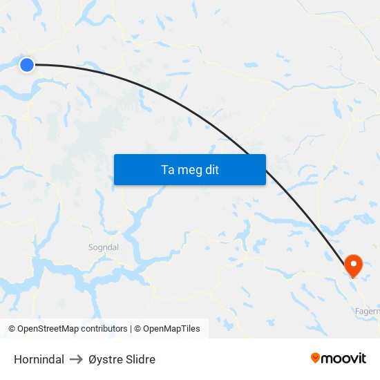 Hornindal to Øystre Slidre map