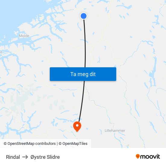 Rindal to Øystre Slidre map