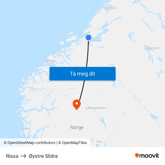 Rissa to Øystre Slidre map