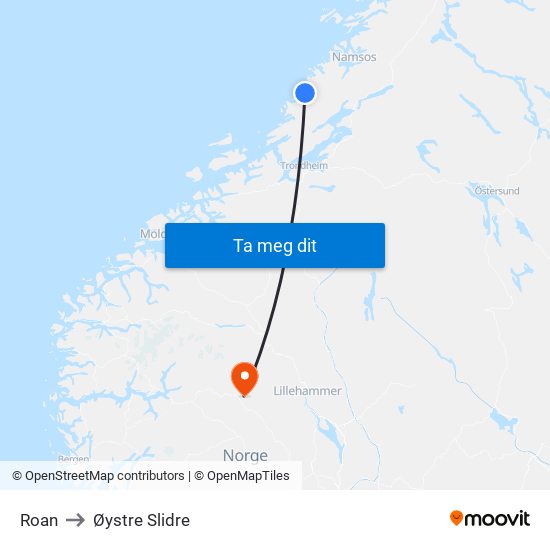 Roan to Øystre Slidre map