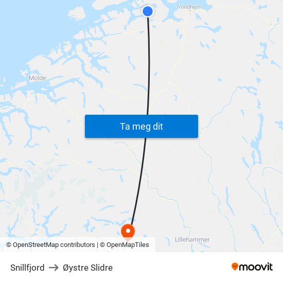 Snillfjord to Øystre Slidre map