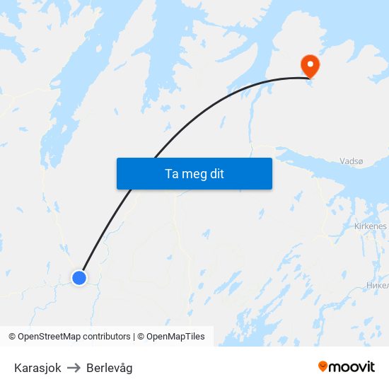 Karasjok to Berlevåg map