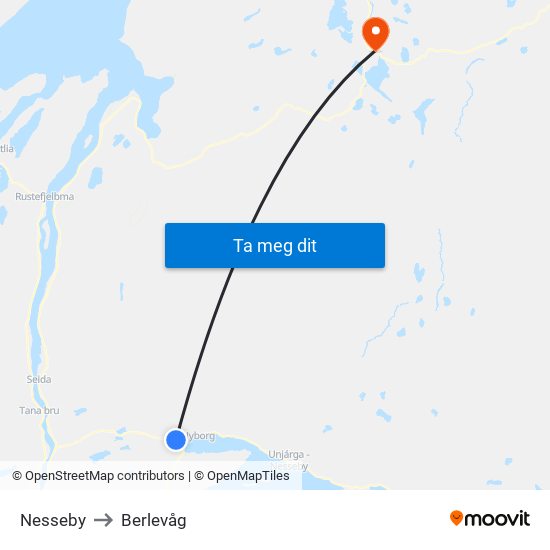 Nesseby to Berlevåg map