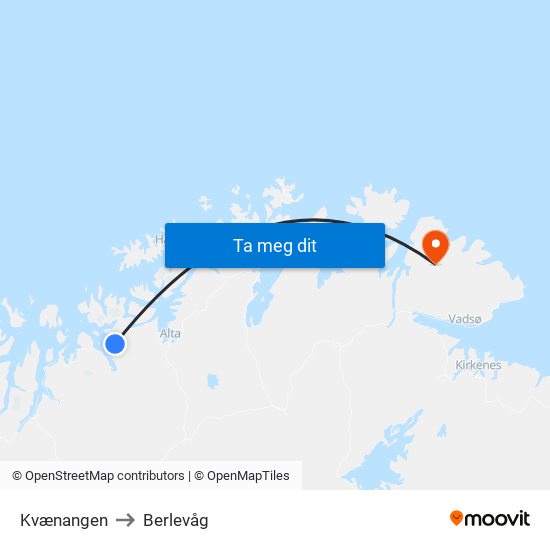 Kvænangen to Berlevåg map
