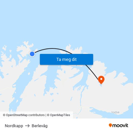 Nordkapp to Berlevåg map