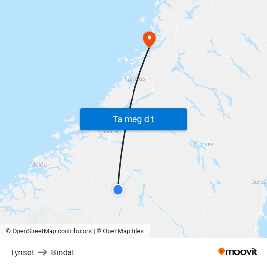 Tynset to Bindal map