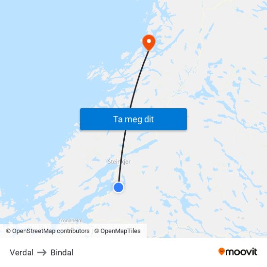 Verdal to Bindal map