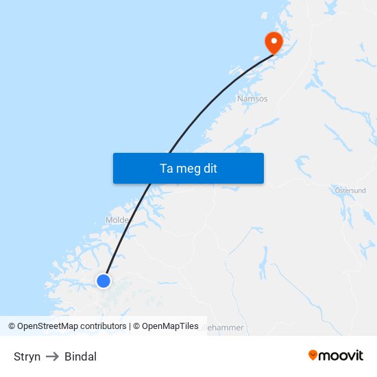 Stryn to Bindal map