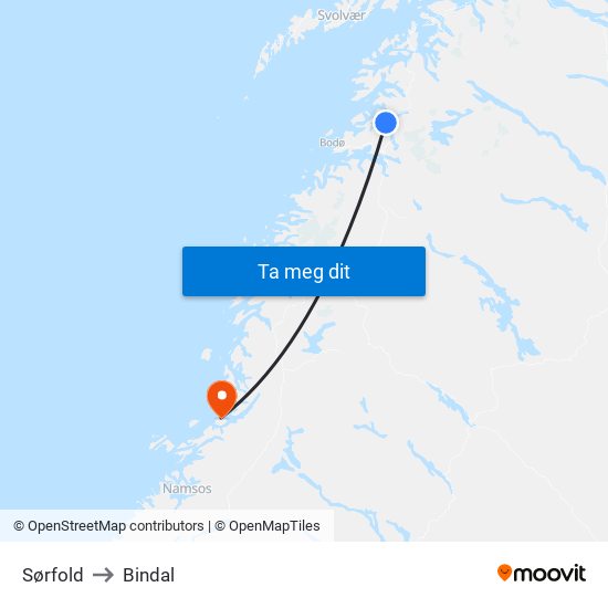 Sørfold to Bindal map