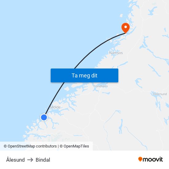 Ålesund to Bindal map