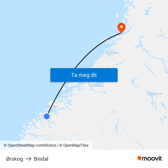 Ørskog to Bindal map
