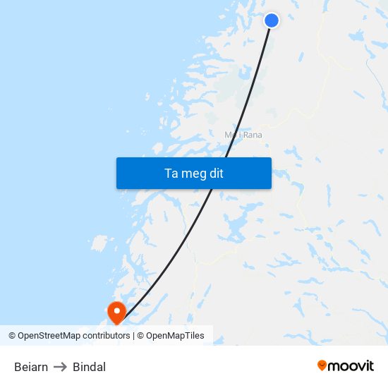 Beiarn to Bindal map