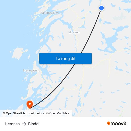 Hemnes to Bindal map